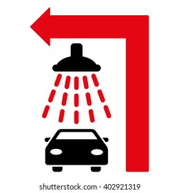 Carwash Turn Left vector illustration for street advertisement. Style is bicolor intensive red and black flat symbols on a white background.