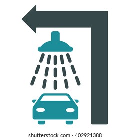 Carwash Turn Left vector illustration for street advertisement. Style is bicolor soft blue flat symbols on a white background.