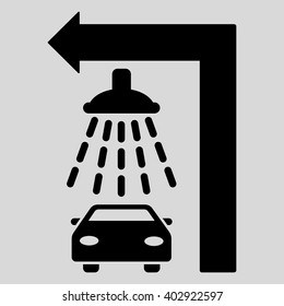 Carwash Turn Left vector illustration for street advertisement. Style is black flat symbols on a light gray background.