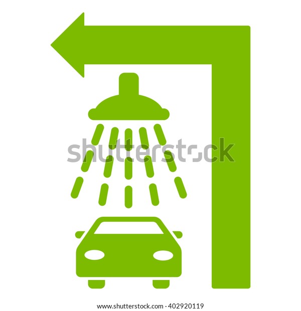 Carwash\
Turn Left vector illustration for street advertisement. Style is\
eco green flat symbols on a white\
background.