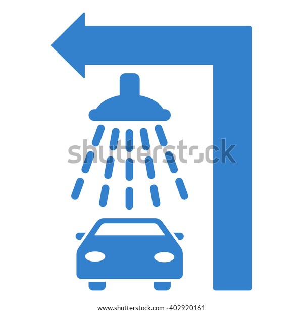 Carwash Turn\
Left vector illustration for street advertisement. Style is cobalt\
flat symbols on a white\
background.