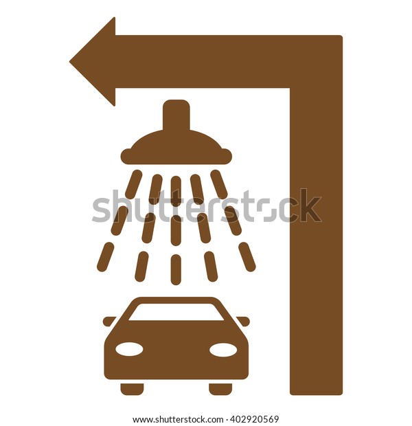 Carwash Turn\
Left vector illustration for street advertisement. Style is brown\
flat symbols on a white\
background.