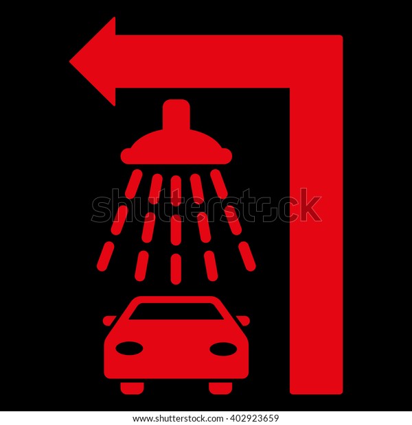 Carwash Turn Left\
vector illustration for street advertisement. Style is red flat\
symbols on a black\
background.