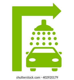 Carwash Turn Right vector illustration for street advertisement. Style is eco green flat symbols on a white background.