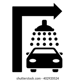 Carwash Turn Right vector illustration for street advertisement. Style is black flat symbols on a white background.