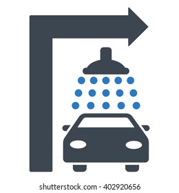 Carwash Turn Right vector illustration for street advertisement. Style is bicolor smooth blue flat symbols on a white background.