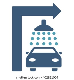 Carwash Turn Right vector illustration for street advertisement. Style is bicolor cyan and blue flat symbols on a white background.