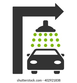 Carwash Turn Right vector illustration for street advertisement. Style is bicolor eco green and gray flat symbols on a white background.