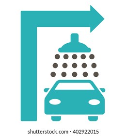 Carwash Turn Right vector illustration for street advertisement. Style is bicolor grey and cyan flat symbols on a white background.