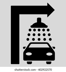 Carwash Turn Right vector illustration for street advertisement. Style is black flat symbols on a light gray background.