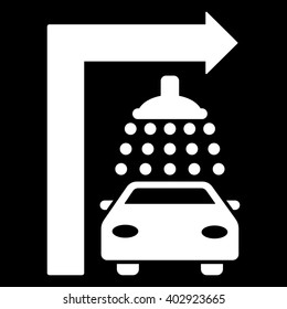 Carwash Turn Right vector illustration for street advertisement. Style is white flat symbols on a black background.