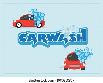 Carwash Vector With Text Effect. Automotive Service Business Illustration.