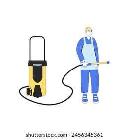 Carwasher isolated on white background. Vehicle body clean station. Vector flat illustration.