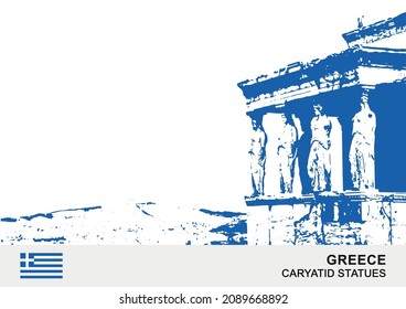 A caryatid is a sculpted female figure serving as an architectural support taking the place of a column or a pillar supporting an entablature on her head. Hand-drawn sketch in vector illustration.
