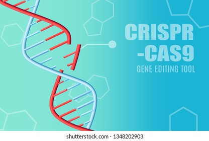 Сrispr cas9, gene editing tool blue background. DNA molecular structure. Chemical and medical science for editing DNA genes, 3d vector illustration background.