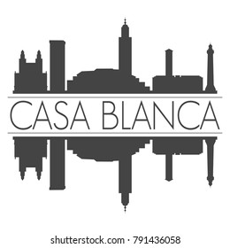 Casa Blanca Morocco Africa Skyline Vector Art Mirror Silhouette Emblematic Buildings