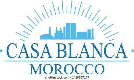 Casa Blanca Morocco. Banner Design. City Skyline. Silhouette Vector. Famous Monuments.