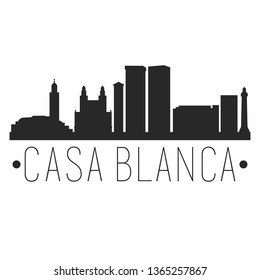 Casa Blanca Morocco. City Skyline. Silhouette City. Design Vector. Famous Monuments.