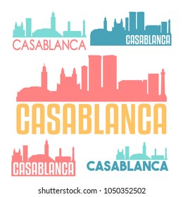 Casa Blanca Morocco Flat Icon Skyline Vector Silhouette Design Set Logo.