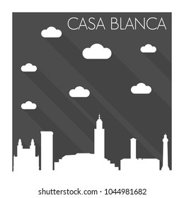 Casa Blanca Morocco Skyline City Flat Silhouette Design Background