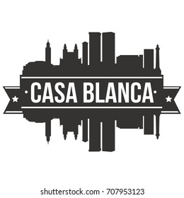 Casa Blanca Skyline Silhouette City Vector Design Art Stencil Logo.