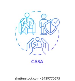 CASA blue gradient concept icon. Court appointed special advocate. Volunteer social worker. Child rights protection. Round shape line illustration. Abstract idea. Graphic design. Easy to use