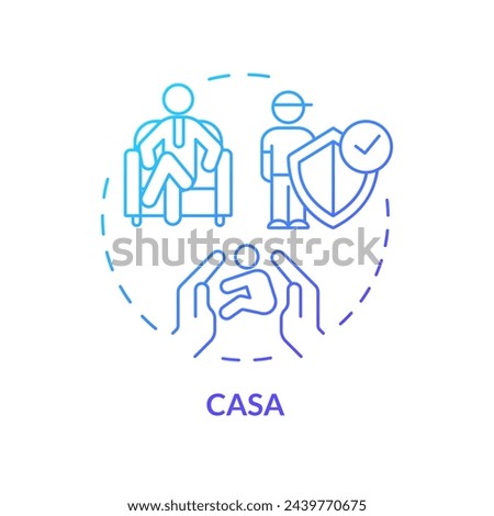 CASA blue gradient concept icon. Court appointed special advocate. Volunteer social worker. Child rights protection. Round shape line illustration. Abstract idea. Graphic design. Easy to use