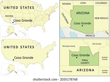 Casa Grande city location on USA, Arizona state and Pinal County map