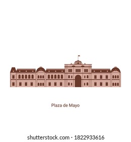 Casa Rosada in Buenos Aires Argentina. View of Plaza de Mayo, a city square and main foundational site. Flat architecture of Argentina landmark travel collection. Vector design illustration