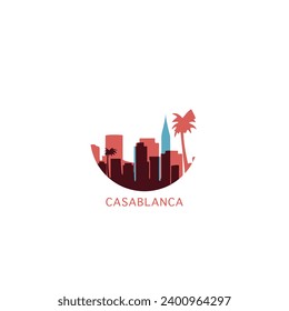 Casablanca cityscape skyline city panorama vector flat modern logo icon. Morocco town emblem idea with landmarks and building silhouettes