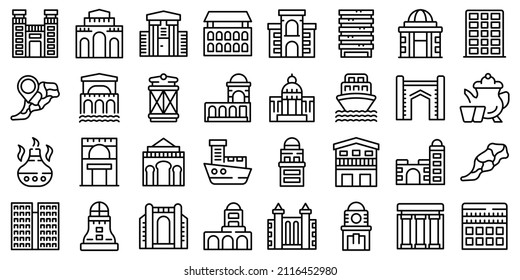 Casablanca icons set outline vector. City skyline. Africa building