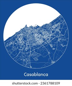 Casablanca Morocco Africa City Map blue print round Circle vector illustration