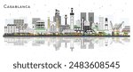 Casablanca Morocco City Skyline with Color Buildings and reflections Isolated on White. Vector Illustration. Business Travel Concept with Historic Architecture. Casablanca Cityscape with Landmarks.