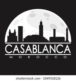 Casablanca Morocco Full Moon Night Skyline Silhouette Design City Vector Art.