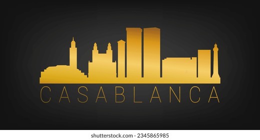 Casablanca, Morocco Gold Skyline City Silhouette Vector. Golden Design Luxury Style Icon Symbols. Travel and Tourism Famous Buildings.