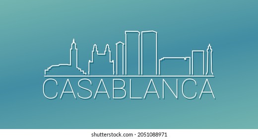 Casablanca, Morocco Skyline Linear Design. Flat City Illustration Minimal Clip Art. Background Gradient Travel Vector Icon.