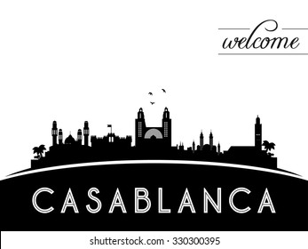 Casablanca Morocco skyline silhouette, black and white design, vector illustration