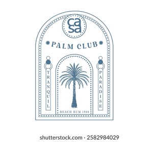 Casablanca palm beach vector design, Casa summer vintage artwork for t shirt, poster, graphic print, embroidery, Royal classic summer design with typography  