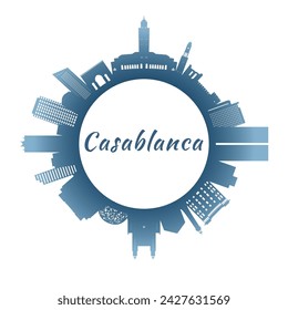 Casablanca skyline with colorful buildings. Circular style. Stock vector illustration.