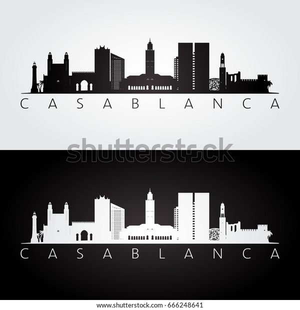 Casablanca Skyline Landmarks Silhouette Black White Stock Vector ...