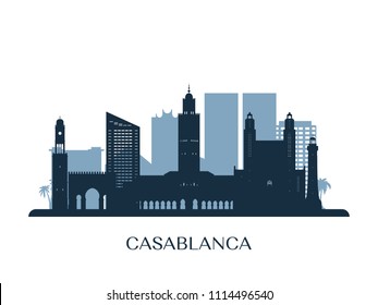 Casablanca skyline, monochrome silhouette. Vector illustration.
