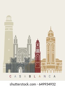 Casablanca skyline poster in editable vector file