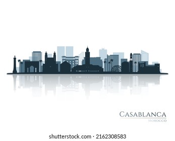 Casablanca skyline silhouette with reflection. Landscape Casablanca, Morocco. Vector illustration.