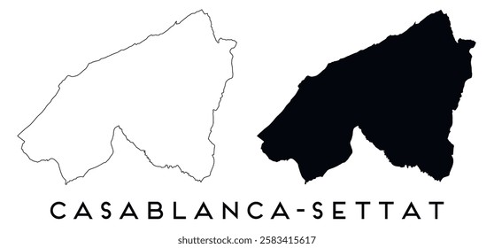 Casablanca-Settat map outline and black silhouette vector