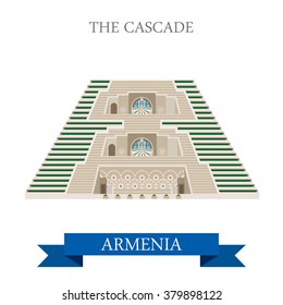 Cascade in Armenia. Flat cartoon style historic sight showplace attraction web site vector illustration. World countries cities vacation travel sightseeing Asia collection.