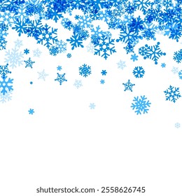 A cascade of blue snowflakes on a clean white backdrop, perfect for winter-themed projects, seasonal greeting cards, or festive decorations.