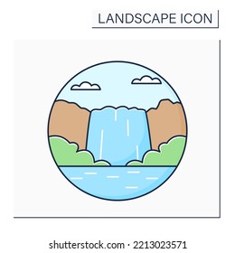 Cascade Color Icon. Small Waterfall. Falls Descending Over A Steep, Rocky Surface.Landscape Concept.Isolated Vector Illustration