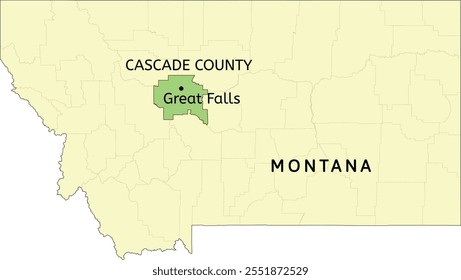 Cascade County and city of Great Falls location on Montana state map