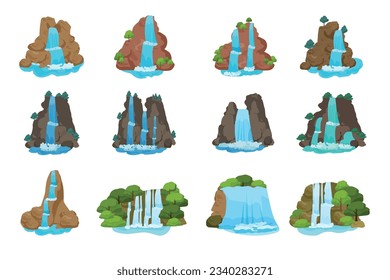 Cascade icons set cartoon vector. Stage fall. Nature water