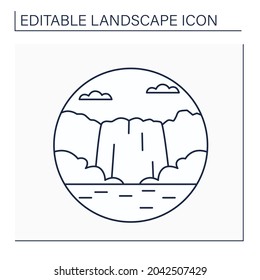 Cascade line icon. Small waterfall. Falls descending over a steep, rocky surface.Landscape concept.Isolated vector illustration. Editable stroke